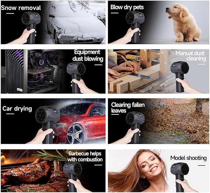 Pro X64 Car Violent Blower 750W Je t Mini Turbo Fan 1500g Thrust 350km / h Wind Speed 64mm Violent Turbo Fan with SOS Light 16000Mah Cordless Leaf Blower for Lawn Snow Blower