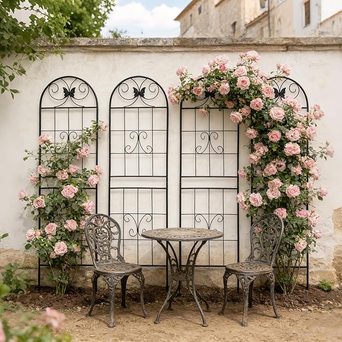4 Pack Large Garden Trellis Heavy Duty Rustproof Iron Plant Trellis for Potted Plant Support Metal Climbing Rose Trellis Vine Vegetable CucumberBlack-71 H x 19.7 W