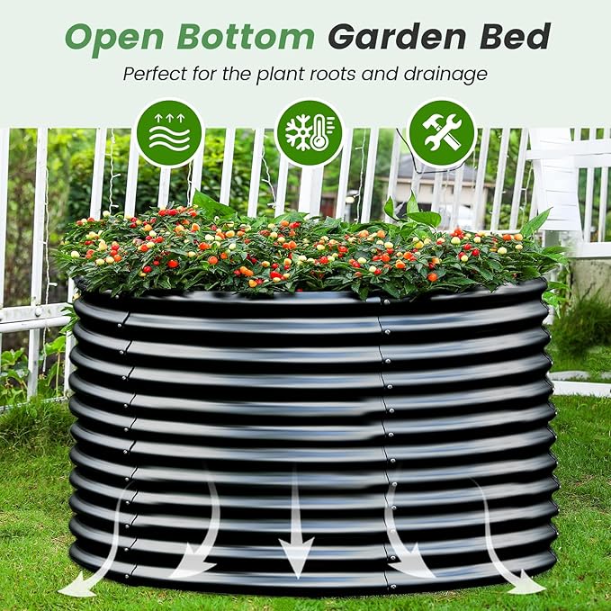 Land Guard 4×4×3ft Galvanized Raised Garden Bed Kit Round Galvanized Planter Raised Garden Boxes Outdoor Large Metal Raised Garden Beds for Vegetables Grey