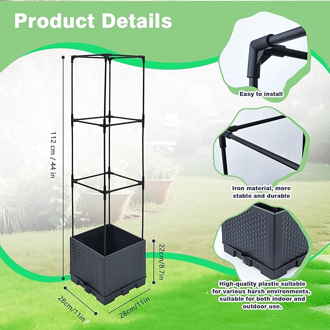 2 Pack Raised Garden Bed Planter Box with Trellis 44 Self Watering Tomato Planter Box for Climbing Vegetable Flowers and Plants Tomato Pot for Indoor Outdoor Patio Garden Planter Use