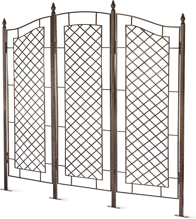 H Potter 3-Panel Garden Privacy Screen Trellis 88 lb Heavy Iron Freestanding Landscape Structure 75 Wide GAR573L