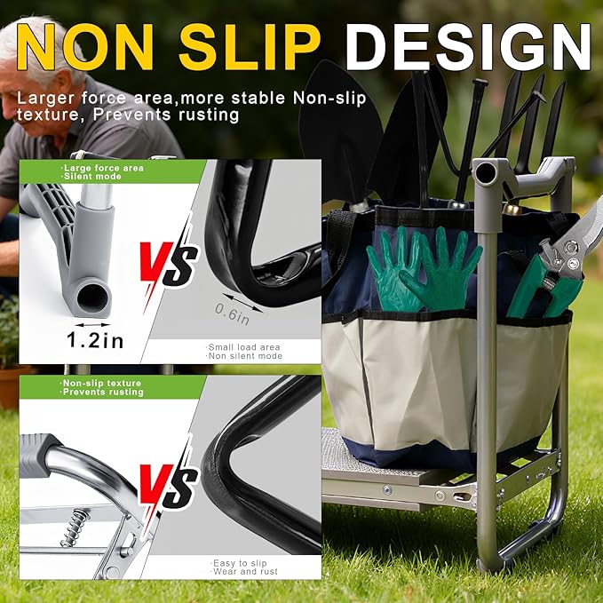 Garden Kneeler and Seat Wider Thicker Kneeling Pad Heavy Duty Garden Stool Includes Gardening Tools Pouch and Bag Convertible Garden Bench Kneeling Chair/Gifts for Parents Women Seniors