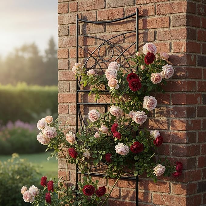 Fan Wrought Iron Garden Trellis 56 H x 38 W Climbing Plant Support for Roses Clematis Mandevilla Graphite Powder Coated