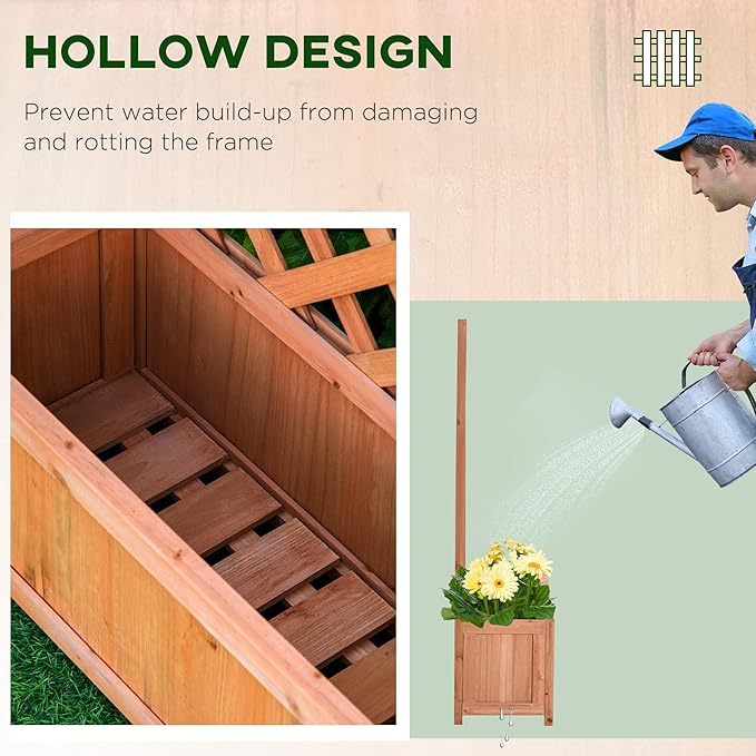Outsunny Wooden Raised Garden Bed with Trellis 46 Planter Box to Grow Vegetables Herbs and Flowers for Backyard Patio Brown