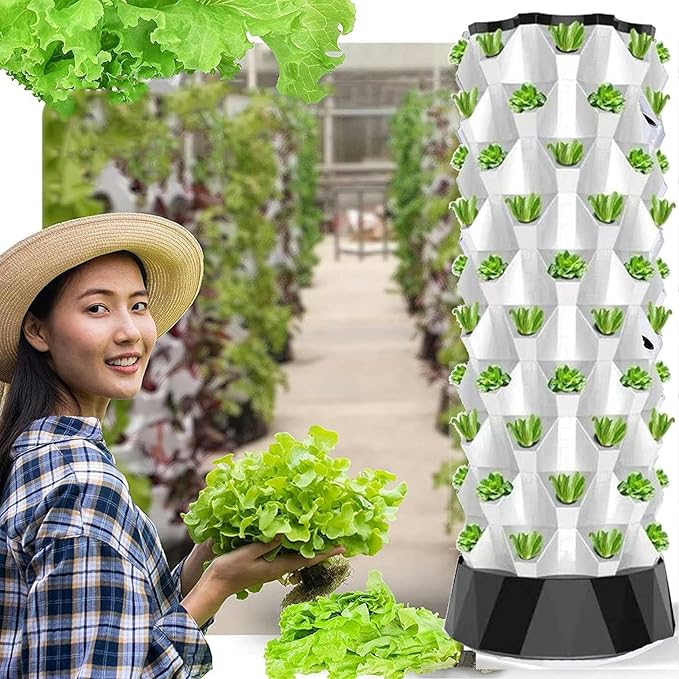 Smart Vertical Hydroponic Tower Self-Watering Growing System - Hydroponics Growing Tower for Indoor Herbs Fruits and Vegetables - Aeroponic Tower with Hydrating Pump Net Pots10floors//1pc