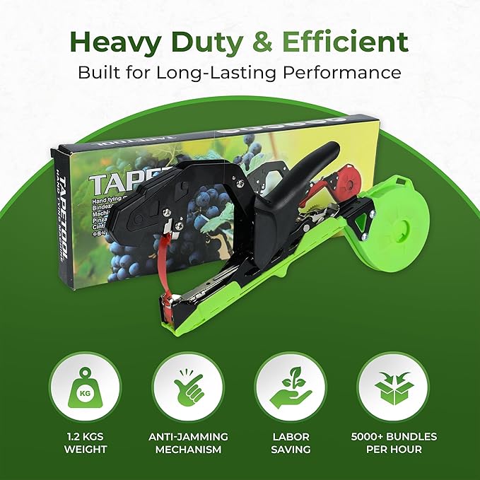 Plant Tying Machine Tool with 20 Rolls of Tape – Handheld Garden Tape Gun for Climbing Plant Support Vines and Tomatoes – Clips &amp Ties for Staking and Training Indoor &amp Outdoor Use