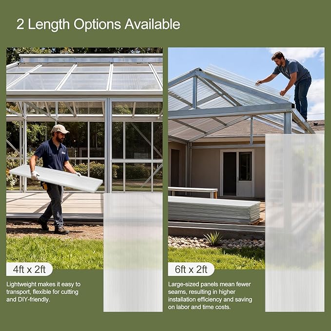 UMIG 8 PCS 6' x 2' x 0.24'' Polycarbonate Greenhouse Panels Twin-Wall Waterproof UV Protected Corrugated Plastic Roof Panels Sheets Clear Replacement Panels for Greenhouse Outdoor Plant