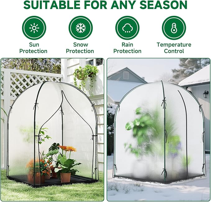 Portable Greenhouse for Outdoors Green House Tent with Thick Bubble Film Cover Ground Mat Zippered Door Walk-in Mini Green House Kit for Outside 47.2x47.2x71 Inch