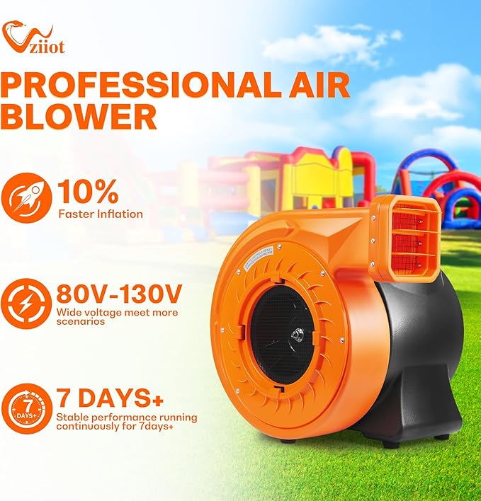 2HP Inflatable Air Blower for Big Inflatables 1500W Powerful Bounce House Blower Portable Commercial Fan Pump for Large Inflatable Bouncy Castle Water Slide Jumper