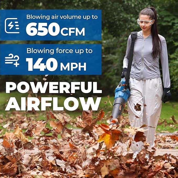 Dong Cheng Brushless Cordless Leaf Blower 40V Battery Powered Blower with 2 * 4.0Ah Batteries &amp Charger 650 CFM High-Efficiency Blower for Sidewalks Driveways Town Care Blowing Leaves and Sno