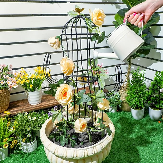 Cactus Obelisk Trellis - 16.34”x27.95” Unique Metal Design for Climbing Plants Garden Decorative Support Structure for Potted Tall Vines and Rose Bushes