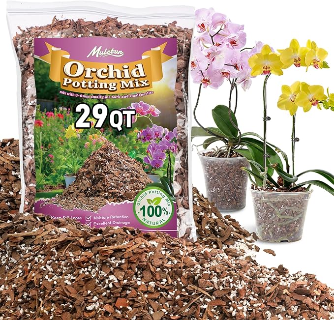 Orchid Bark Potting Mix - 29QT Natural Orchid Potting Mix for Repotting Blended with Small Pine Bark and Perlite to Provide Ideal Ventilation and Good Drainage for Orchids and Other Potted Plants