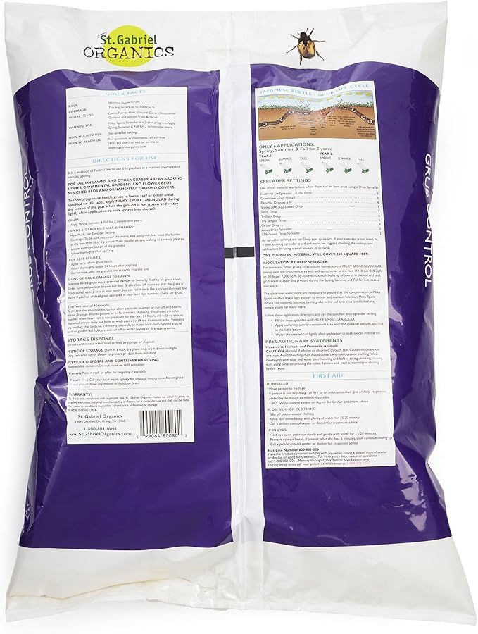 ST. Gabriel Organics - Milky Spore Granular Natural Bacteria Japanese Beetle Grub Killer Lawn and Garden Care Control 20 Pound Pack