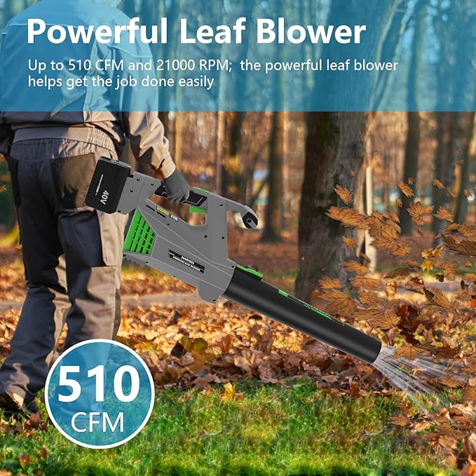 Cordless Leaf Blower with 40V 4.0Ah Battery and Charger for Patio CleaningLawn CareSnowBlowing Leaves and Dust