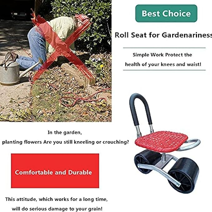 Garden Rolling Work Seat Garden Tools with Wheels 360 Degree Swivel Load 100Kg Adjustable Height for Weeding Gardening Lawn CareCC