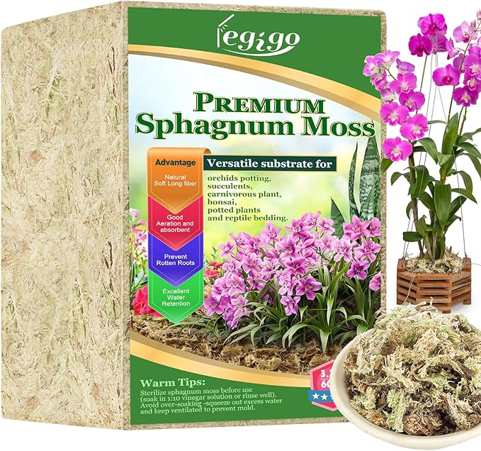 Legigo 3.3lb Natural Sphagnum Moss for Plants 60QT Long Fiber Orchid Moss Potting Mix Dried Sphagnum Moss for Plants Indoor Orchid Repotting Succulent Carnivorous Plants Terrarium and Reptiles