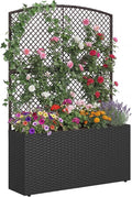Byroce Raised Garden Bed PE Rattan Planter Box with Lattice Trellis Liner &amp Drainage Outdoor Standing Privacy Planter for Patio Balcony Climbing Plants &amp Hanging Flower (1 Black 40” x 11”