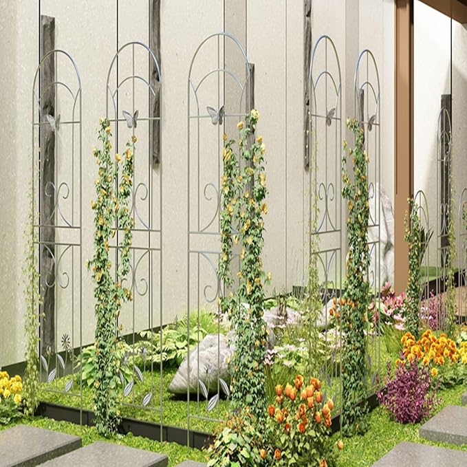 Arch Metal Garden Trellis Outdoor Stainless Steel Climbing Rack Green Climbing Flower Stand Rose Vegetable Climbing Shelf For Outdoor Use Gardens Parks Vegetable Plots(50*200cm(3 piece))