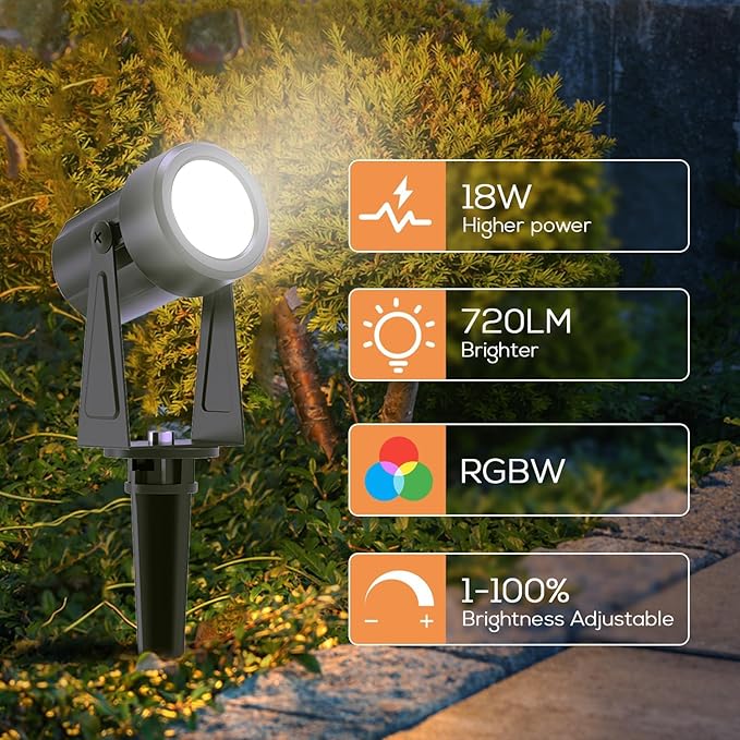 SUNTHIN Outdoor Landscape Lighting with Remote RGBW Color Changing Spot Uplights 8 Pack (4 Pack*2)