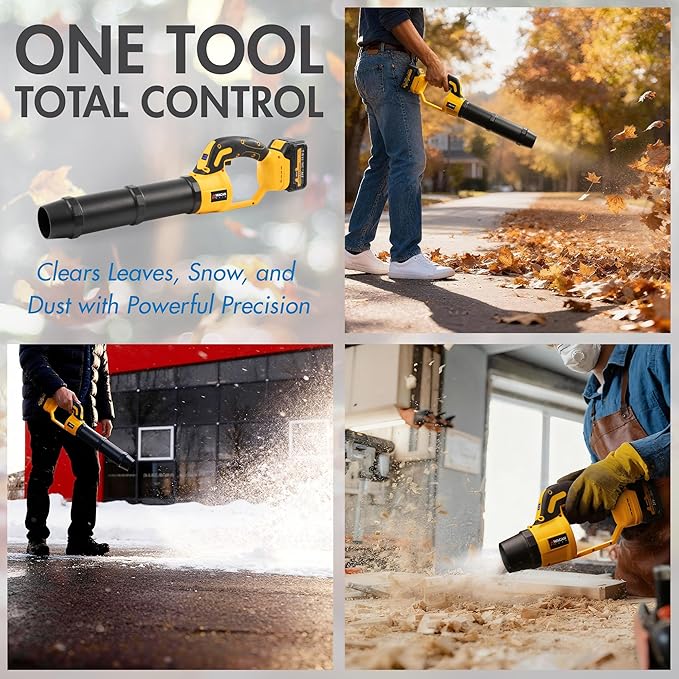 Wagan EL7214 OneVolt Cordless Leaf Blower 40000RPM Electric Air Duster with Extension Pipes UL Certified 3.0Ah 21V Battery 580CFM Lightweight Blower for Lawn Patio Dust and Snow