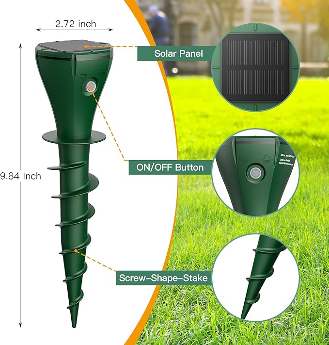4 Pack Mole Repellent Solar Powered Vibrating Solar Mole Repellent Stakes for Voles Groundhogs Snakes &amp Gophers IP65 Waterproof Mole Deterrent for Yard Farm Lawn &amp Garden