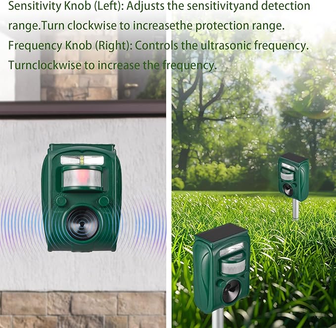Solar Ultrasonic Animal Repellent Outdoor Squirrel Deer Repellent Devices Motion DetectionIP65 Waterproof Cat Mouse Raccoon Dog Bird Repellent Deterrent 2 Pack