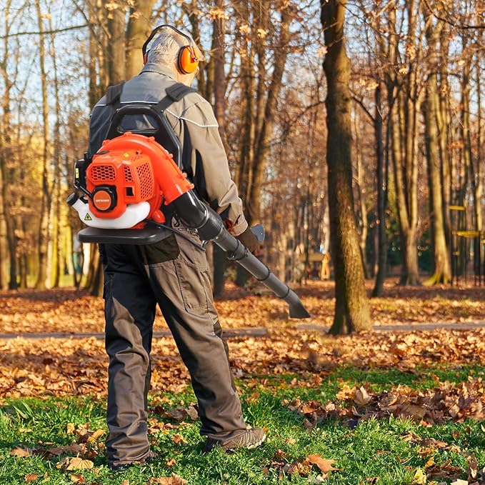 cdar 52CC Gas Backpack Leaf Blower 2-Stroke Engine 550CFM Commercial-Grade Backyard Blower for Lawn Care Patio Cleaning &amp Snow Removal Lightweight Ergonomic Design Orange