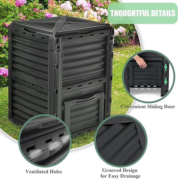 Outdoor Composting Bins80 Gallon Large Compost Bin with Top Flip Latch-on Lid &amp Bottom DoorGrass Food Trash Composter BarrelAerating Outdoor Compost Box for Garden Yard(Black+Green)