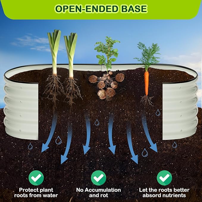 GarveeLife 2 Pcs 4.5x2x1.5ft Oval Raised Garden BedGalvanized Raised BedsOpen-Ended Base Metal Raised Planter BedsGarden Bed OutdoorPlanter Raised Boxes for VegetablesFlowersTool-Free AsseWhite