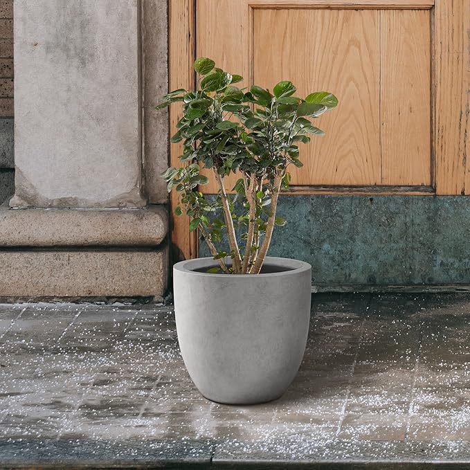 Kante 16.5 Dia Round Concrete Planter Large Outdoor Modern Indoor Decorative Plant Pots with Drainage Hole and Rubber Plug for Home and Garden Natural Concrete