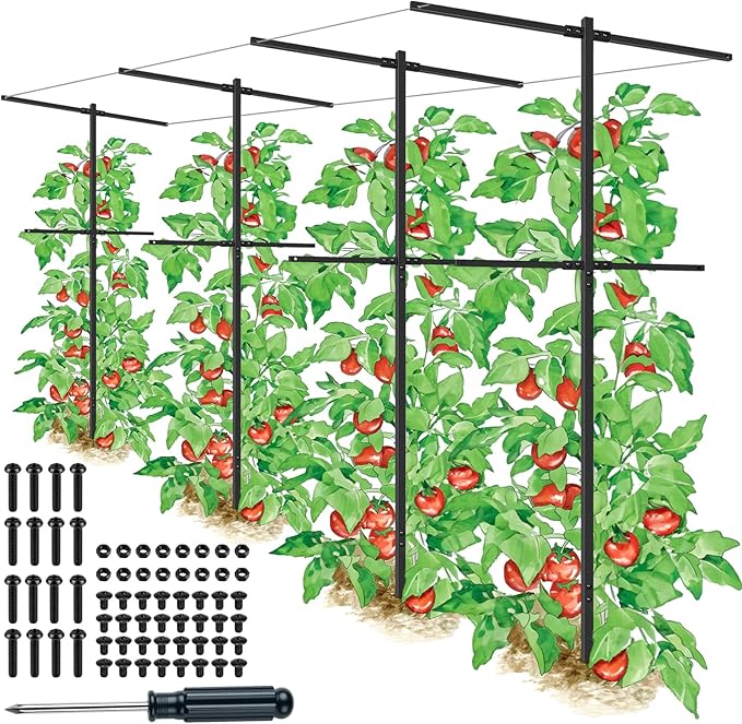 4 Pack Metal Detachable Raspberry &amp Grape Vine Trellis for Climbing Plants Heavy-Duty 7 Ft Tall Large Vineyard Trellis Support Sturdy Garden Stakes for Outdoor Raised Beds Vegetables Fruits Flow