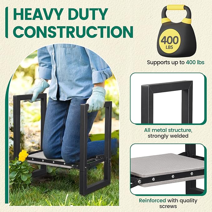 Garden Kneeler and Seat Heavy Duty - 12.7 Wide Garden Kneeling Bench Stool with Handles Folding Knee Seat Chair Gardening Gifts for Seniors Women Men Gardeners Pain-Free Weeding Planting
