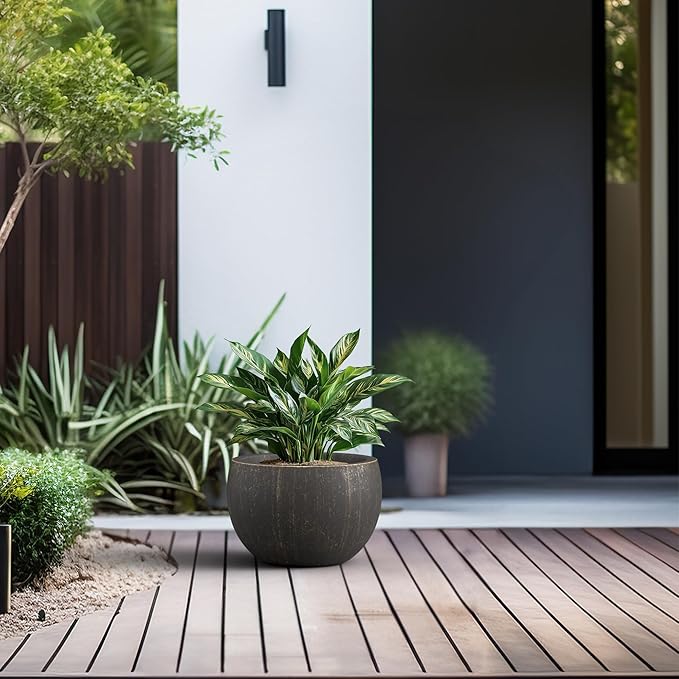 Kante 19.9 Dia Round Concrete Planter Outdoor/Indoor Large Bowl Plant Pots with Drainage Hole and Rubber Plug for Garden Patio Balcony Home Oil Rubbed Bronze