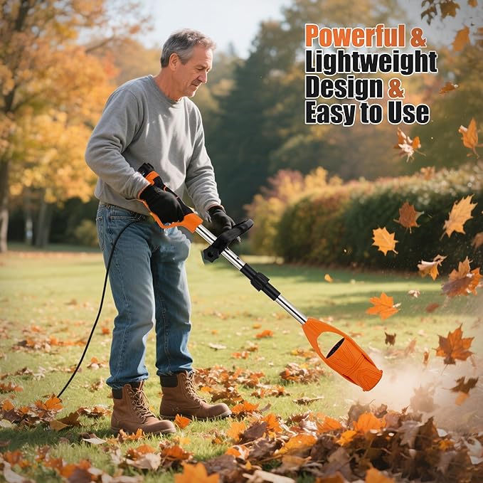 Cordless Leaf Blower 21V Electric - Lightweight Handheld Speed Control via Pressure Switch 2 x 2.0Ah Batteries &amp 1-Hour Fast Charger for Lawn Care Leaf Blowing Small Gravel - Garden Cleaning