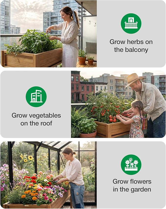 YEFU Raised Garden Bed for Outdoor: 48x30x24in Teak Raised Garden Bed with Legs to Plant Herbs Vegetables Flowers - Easy to Assembly Elevated Planter Box for Organic Home Gardening in Patio/Backyard