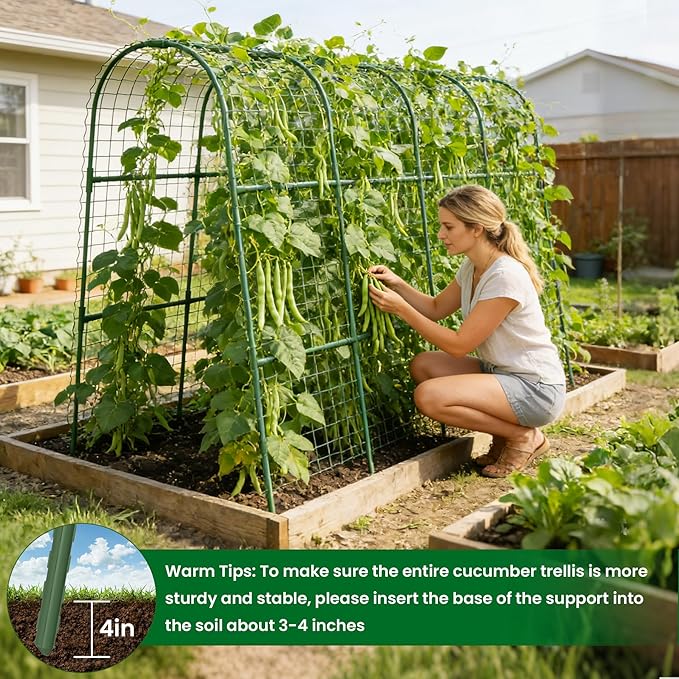 Cucumber Trellis for Raised Bed 64 L x 48 H U-Shape Garden Trellis for Climbing Plants Outdoor Metal Arch Trellis for Vegetables Plant Support for Tomato Pea Zucchini Grape Flowers