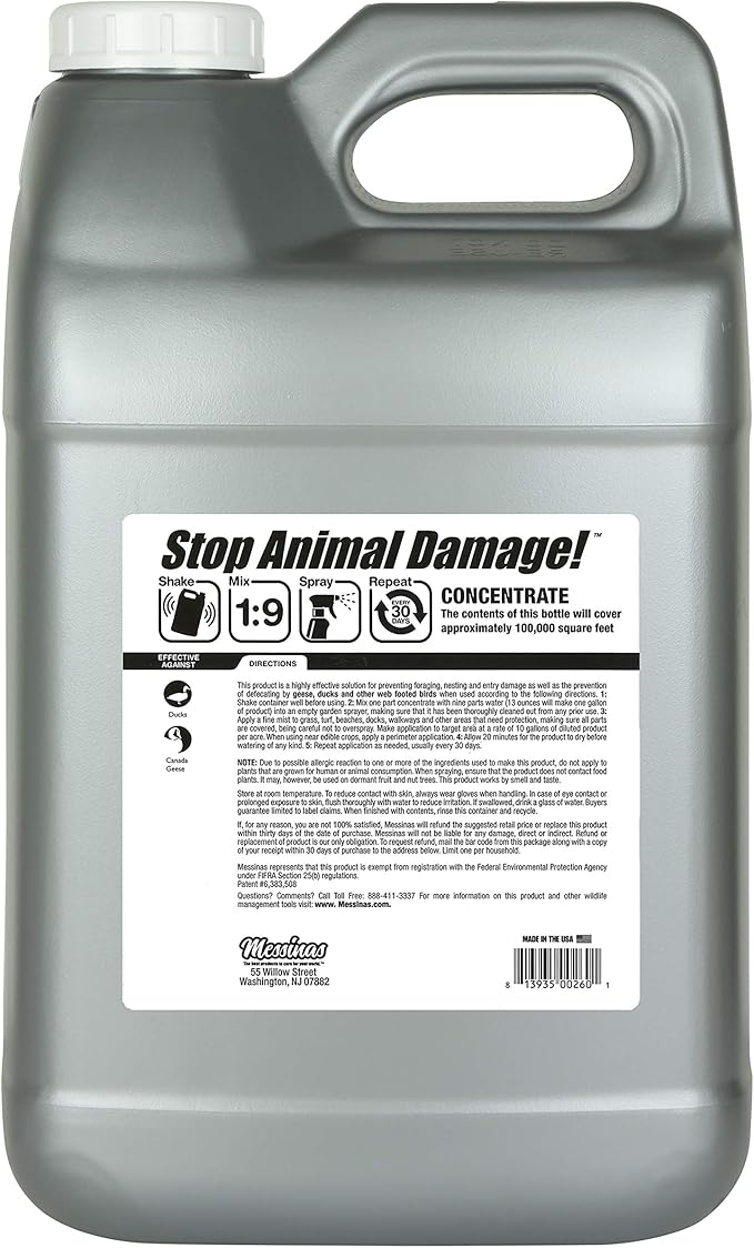 Goose Stopper Liquid Animal Stopper Repellent All Natural Effective All Year Round Safe for People and Pets No Harsh Chemicals Ready to Use Goose Repellent - 2.5 Gallon Concentrate