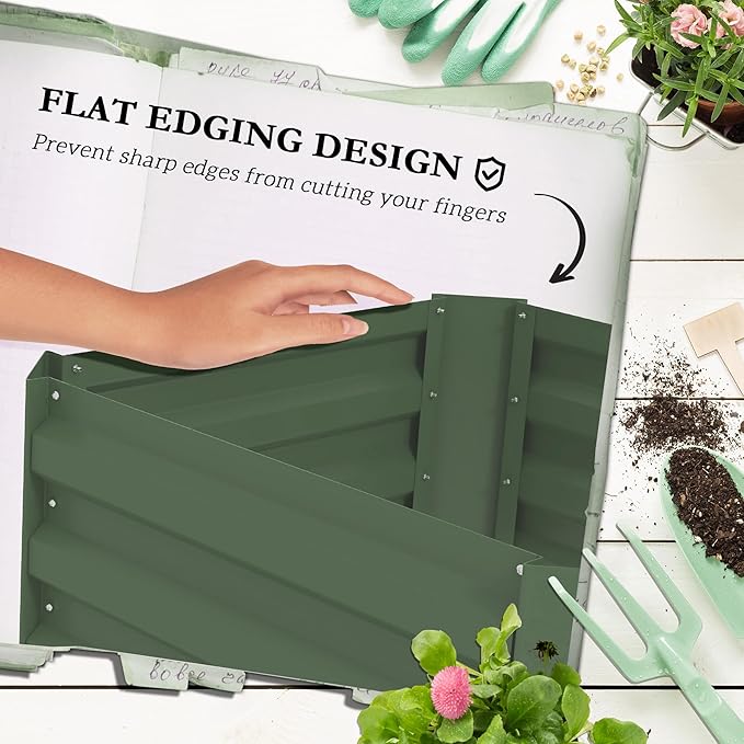 Galvanized Raised Garden Bed 24 x 24 x 11.75 Outdoor Planter Box with Trellis Tomato Cage and Open Bottom for Climbing Vines Vegetables Flowers in Backyard Garden Patio Green