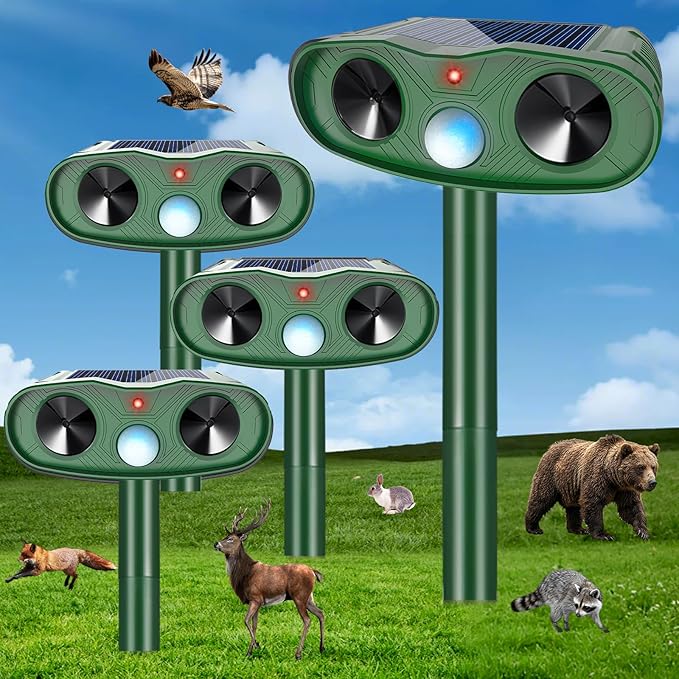 2026 4Pack Solar Ultrasonic Animal Repellent Outdoor Bear Repellent Devices Solar Cat Repeller Motion Detection Animal Repeller Outdoor to Scare Squirrel Rabbit Repellent Deterrent for Yard Farm