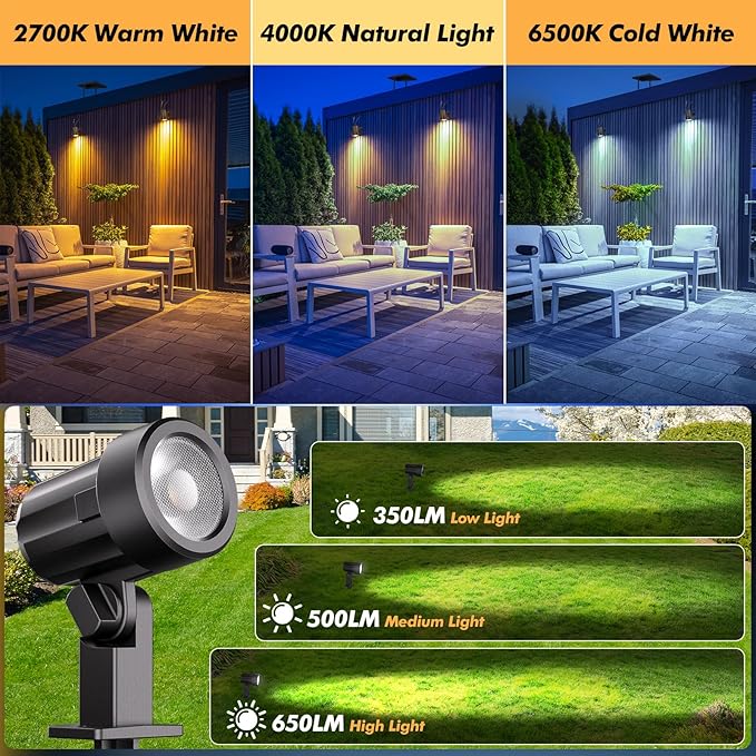 MEIKEE Solar Spot Lights Outdoor 4-in-1 Solar Landscape Lights 4W/6V IP66 Waterproof 2700K/4000K/6500K Outdoor Landscape Spotlights with Remote for Garden Yard Driveway