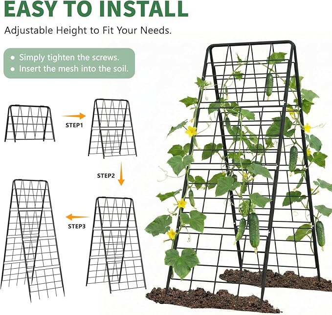 2 Pack Cucumber Trellis 59 High Foldable A-Frame Garden Trellis for Raised Bed Garden Grow Support with Plant Support Clips Ties for CucumberTomato Climbing Plants and Flowers