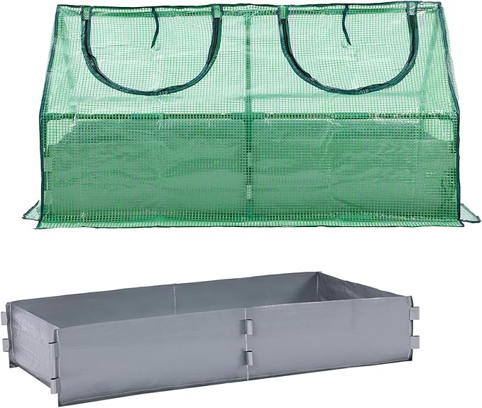 BPS 4x2x2 FT Raised Garden Bed with Green PE Cover Portable Mini Greenhouse with 2 Zipper Windows for Patio Garden Yard