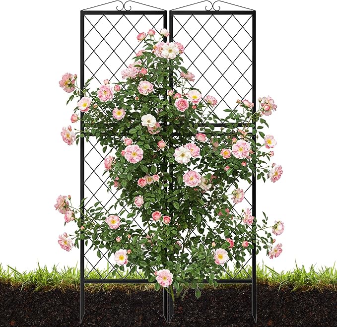 2 Pack 71 Inch Metal Garden Trellis for Climbing Plants Thickened Square Tube Metal Garden Trellis for Vines Plant Rose Vegetable SupportLarge Decorative Outdoor Trellis