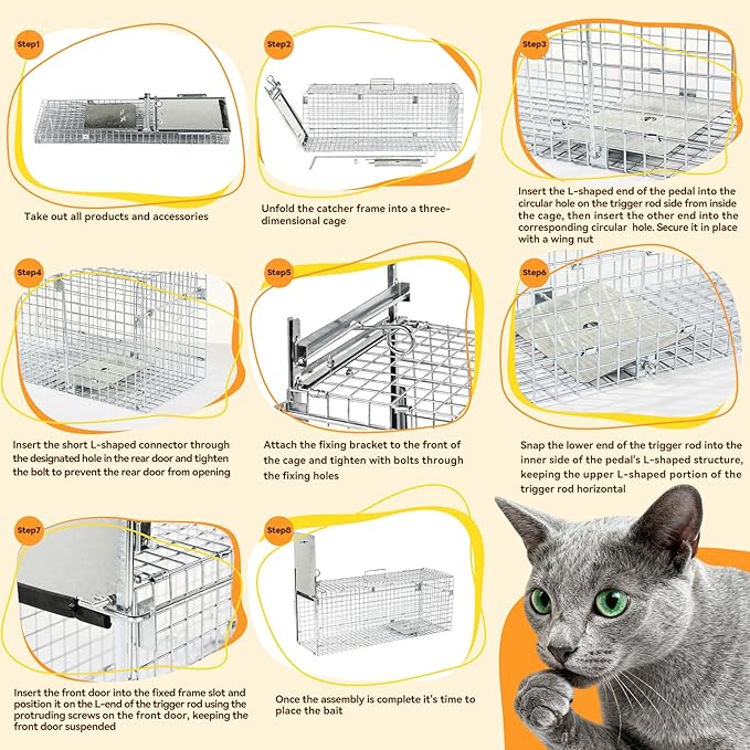 32 Inch Animal Trap CageFolding Live Animal Trap Cage for Stray CatsRaccoonsArmadillos and Rabbits