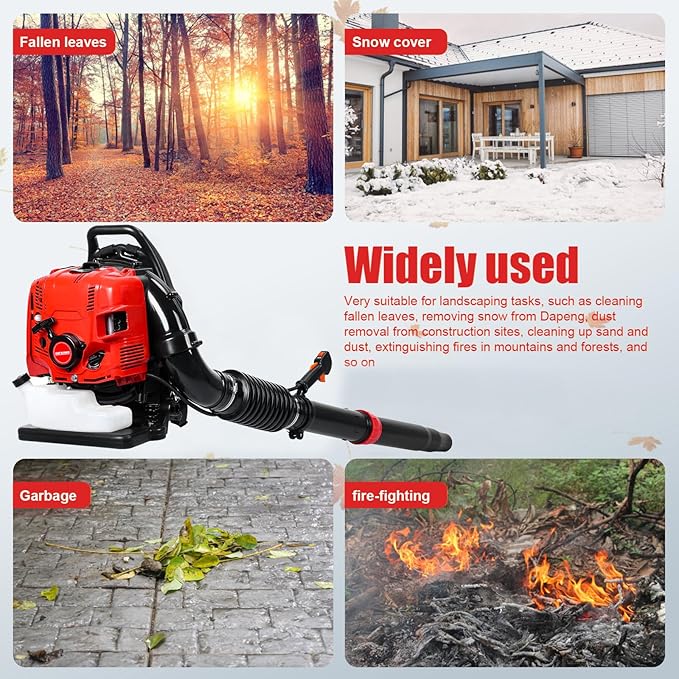 Backpack Leaf Blower 75.6CC - 4-Stroke Gas Leaf Blower with 900CFM &amp 210MPH Variable Speed Cruise Control Backpack Gas Leaf Blowers for Lawn Cleanup and Snow Removal
