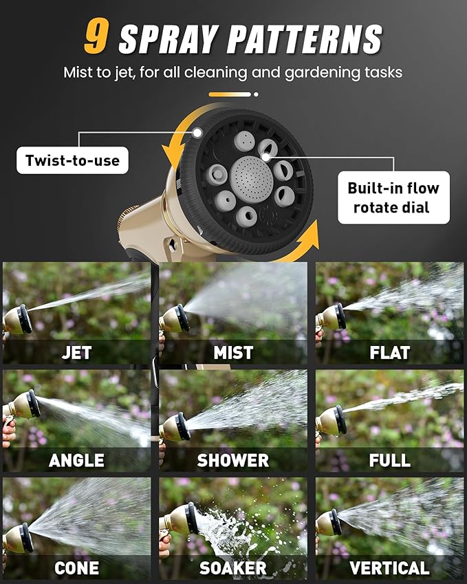 RAINPOINT Garden Hose Nozzle 9 Spray Patterns Hose Sprayer Nozzle Heavy Duty Metal Water Hose Nozzle Adjustable Hand Sprayer Watering Plants and Lawn Pet Showering Gray