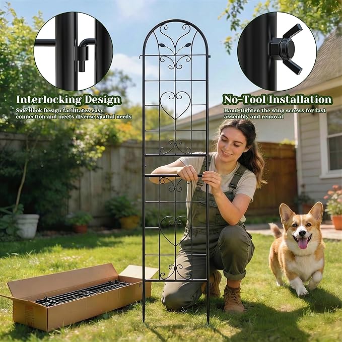87x20 Inch Black Metal Garden Trellis Heavy Duty Outdoor Tall Plant Trellis for Climbing Rose Bush Clematis Jasmine Morning Glory Flowers &amp Vines 4 Pack