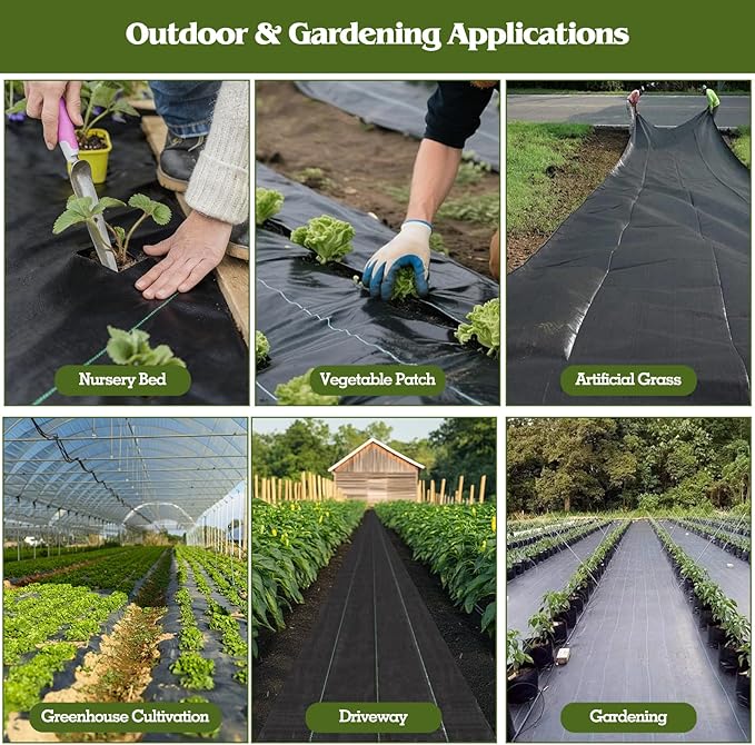 HongWay 4FT x 100FT Weed Barrier Landscape Fabric Weed Blocker Fabric Heavy Duty with 40 U-Shaped Staples Landscaping Weed Control Mats Ground Cover for Garden Beds Driveway Underlayment