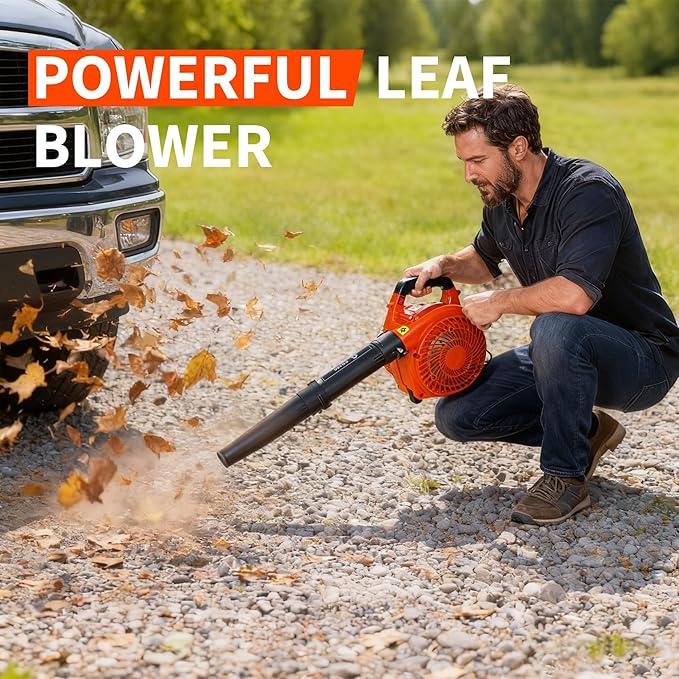 28-Cc Gas Leaf Blower 1.1-HP 2-Cycle Handheld Leaf Blower 490 CFM 280 MPH Powerful Clearing Performance for Lawn Care Driveway Cleaning Light Snow Removal Gifts for Dad