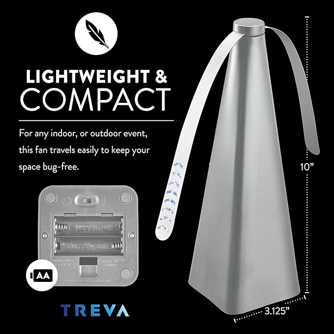 Treva Chemical Free Bug Fan Fly Deterrent with Holographic Blades to Clear Bugs Mosquitoes and Flies Battery Powered Fly Fan Silver (4 Pack)